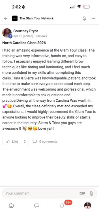 Real Glam Tour student review from The Glam Tour Network on Facebook